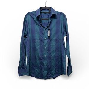 NWT Men’s Murano Teal and Navy Striped Button Down- Medium- 100% Cotton